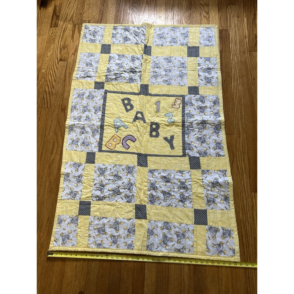 Handmade Baby Quilt Elephant ABC 123 Nursery Play Mat 39x58